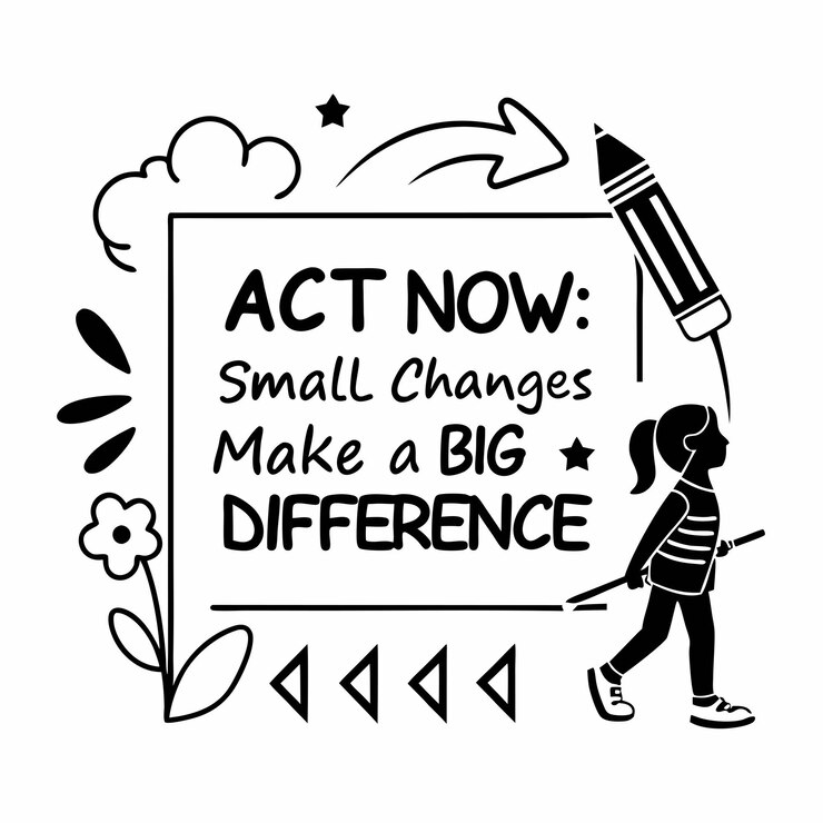 Vector a cartoon of a person and a sign that says quot act now change change change quot