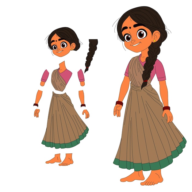 Cartoon personage van een Indiase meisje