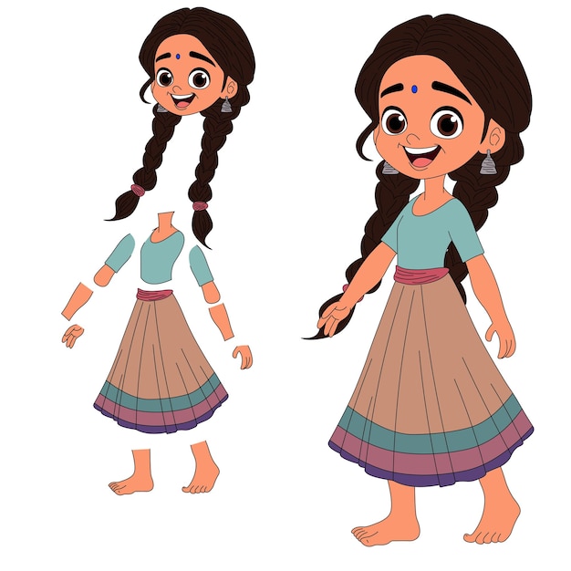 Cartoon personage van een Indiase meisje