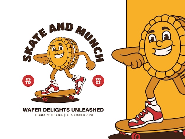 Vector cartoon personage van grappig fastfood dat skateboard speelt met retro en handgeschreven stijl geschikt voor poster en sticker