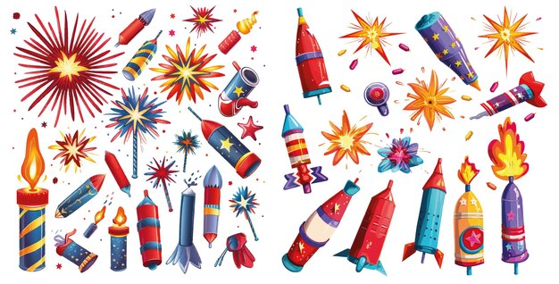 Vector cartoon petards feast firecracker and fireworks fire crackers explosion pyrotechnic firework