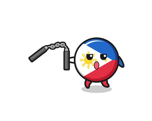 Cartoon of philippines flag using nunchaku