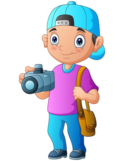 Cartoon photographer boy holding a camera