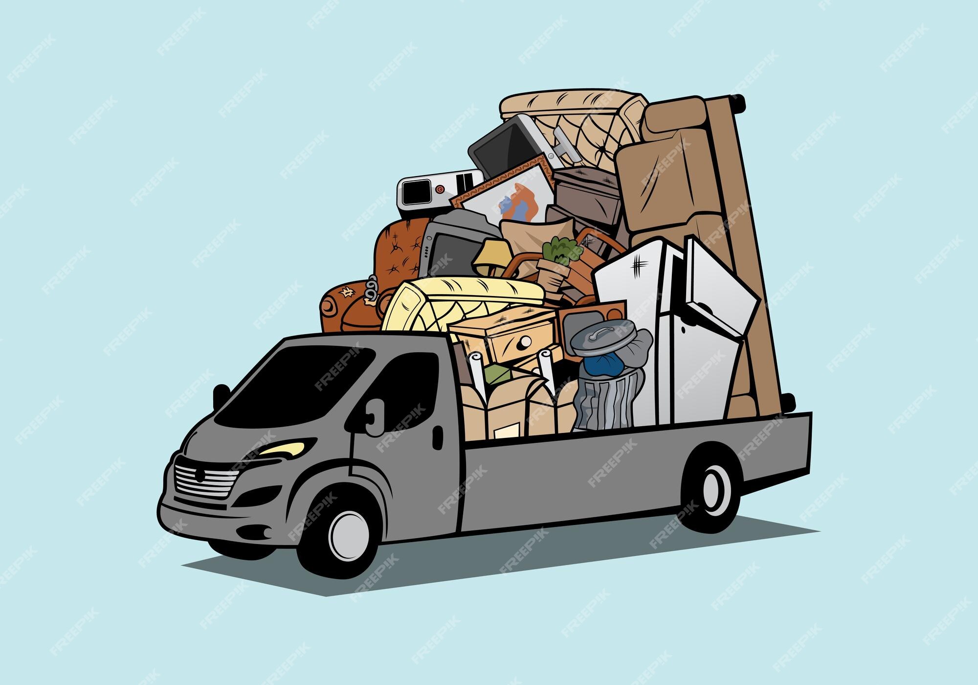Premium Vector | Cartoon pickup truck loaded full of household junk design illustration Premium Vector | Cartoon pickup truck loaded full of household junk design illustration