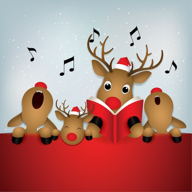Cartoon pictogram, herten zingen merry christmas.