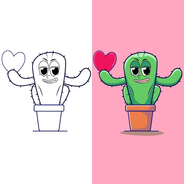 Vector a cartoon picture of a cactus with a heart in its beak.