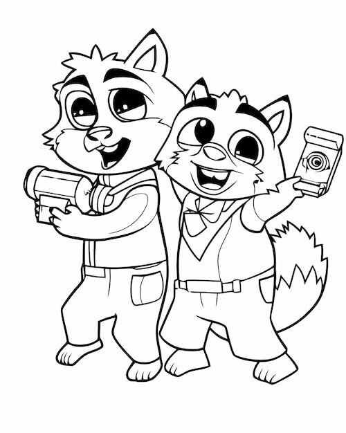 Cartoon picture of a cat and a man holding a camera