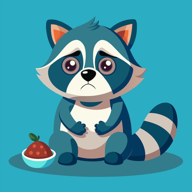 a cartoon picture of a raccoon with a bowl of strawberry on it