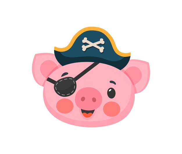 Cartoon pig animal pirate corsair or captain