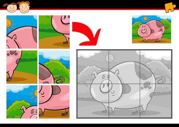 漫画の豚のジグソーパズルのゲーム