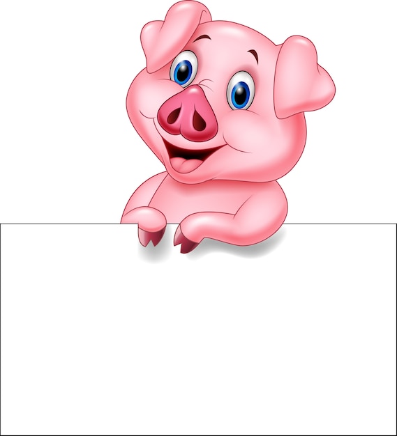 Vector cartoon pig with blank sign