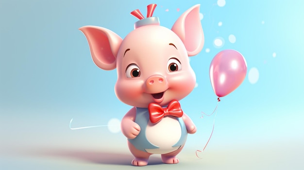 Vector a cartoon pig with a bow tie and a balloon with a ribbon around it