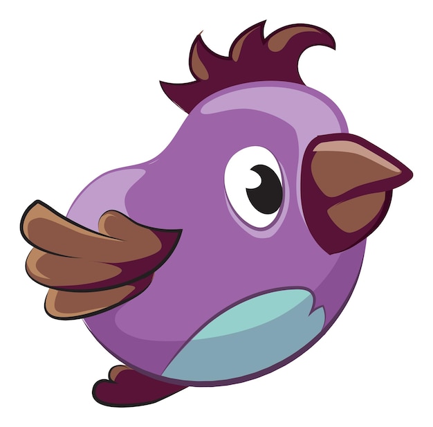 漫画の鳩。白い背景で隔離かわいい小さな翼を持つ面白い紫色の鳥