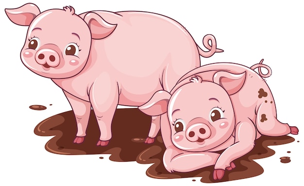 Cartoon pigs rolling in the mud