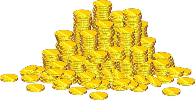 Cartoon pile of gold coins cash money vector illustrazione disegnata a mano