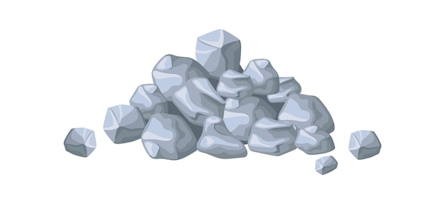 Cartoon pile of stones. Heap solid and broken rocks or boulders from mine, building materials, geology nugget stone, flat vector illustration