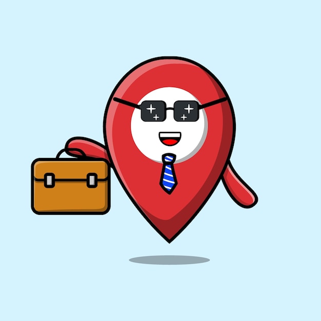 Cartoon pin location businessman holding suitcase