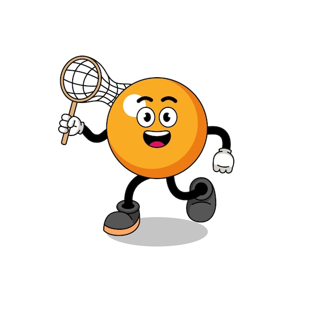Cartoon of ping pong ball catching a butterfly character design