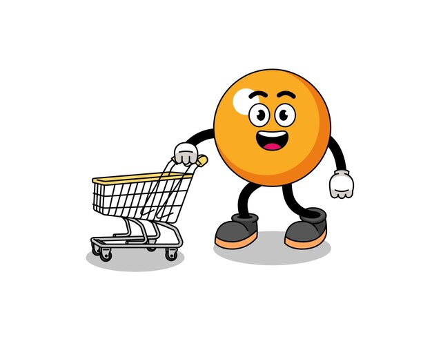 Cartoon of ping pong ball holding a shopping trolley character design