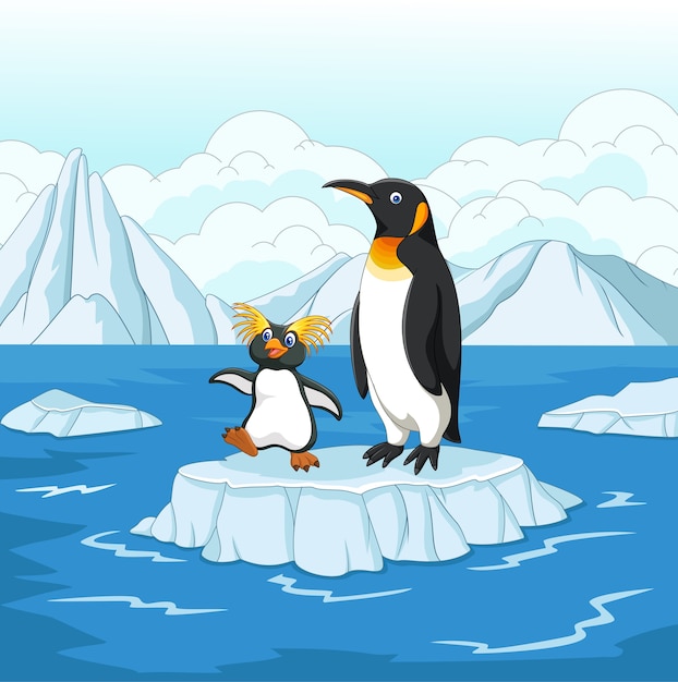 cartoon pinguin spelen op ijsschots