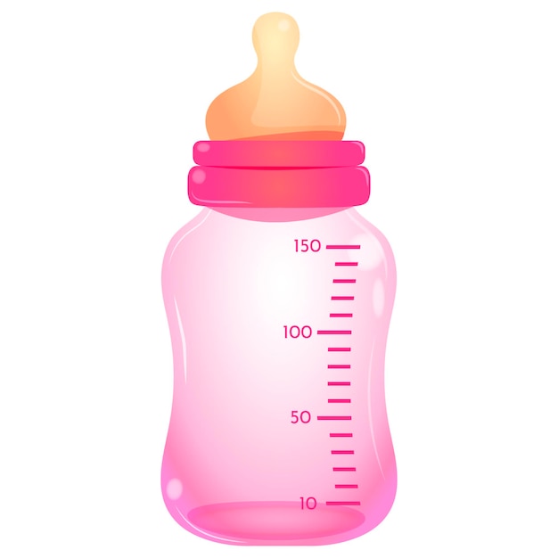 Vector cartoon pink baby feeding bottle baby shower gender reveal elements