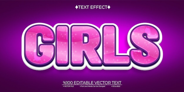 Cartoon pink girls editable vector text effect