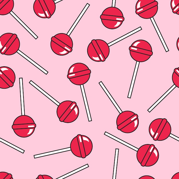 Vector cartoon pink lollipops seamless pattern