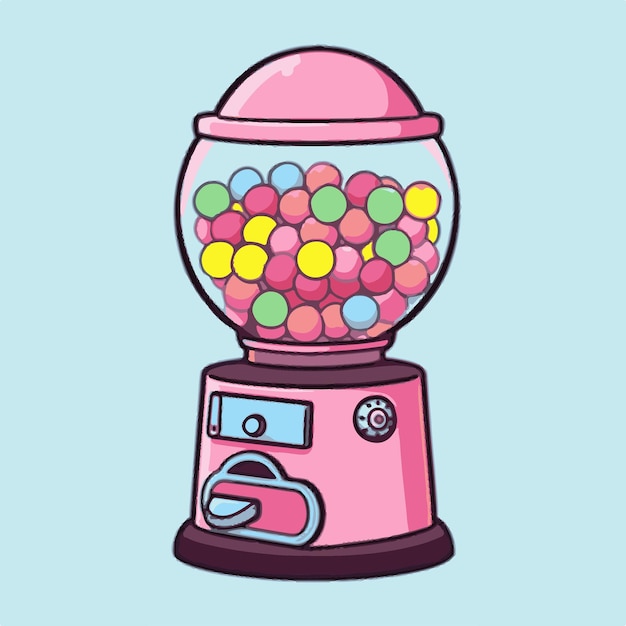 A cartoon of a pink machine with a pink candy inside.