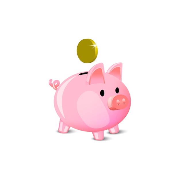 Cartoon pink piggy bank coins 3d money coin Business concept Vector illustration