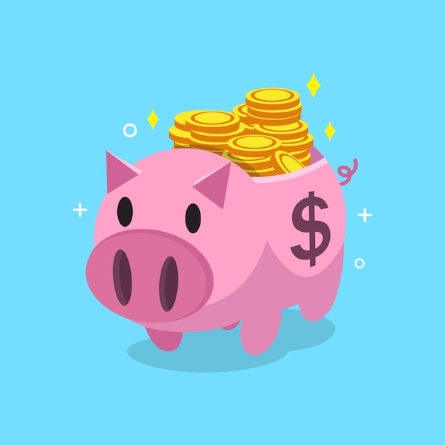 Piggy Bank Cartoon with Coin · Creative Fabrica