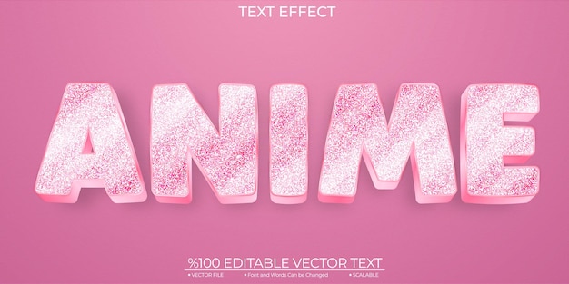 Vector cartoon pink shiny anime editable and scalable template vector text effect