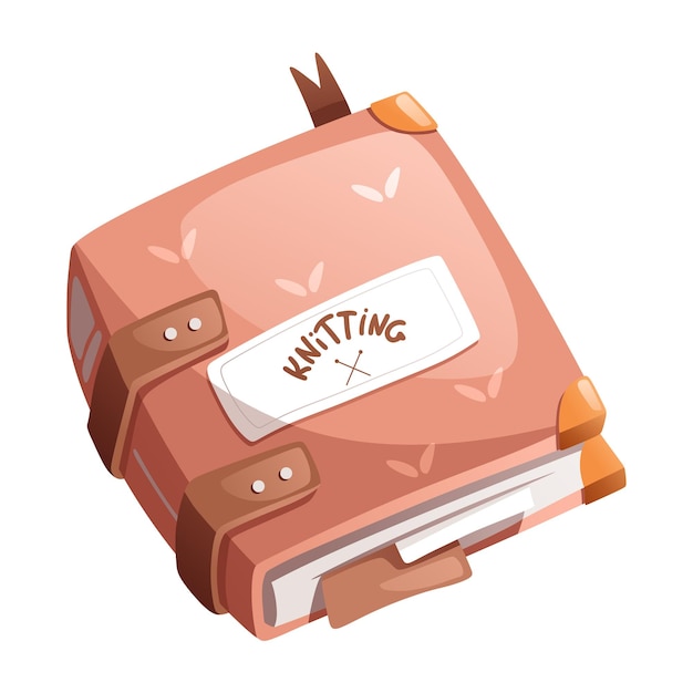 Cartoon pink thick book with the inscription knitting. detailed vector illustration.