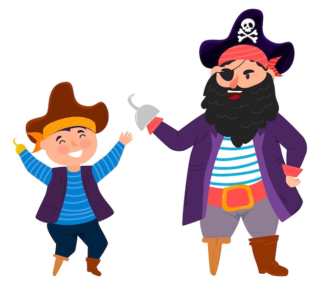 Cartoon piraat kinderen met prothese vectorillustratie