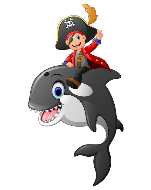 Cartoon piraat rit walvis
