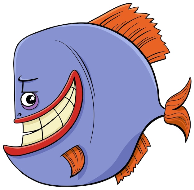 Vector cartoon piranha fish comic animal character