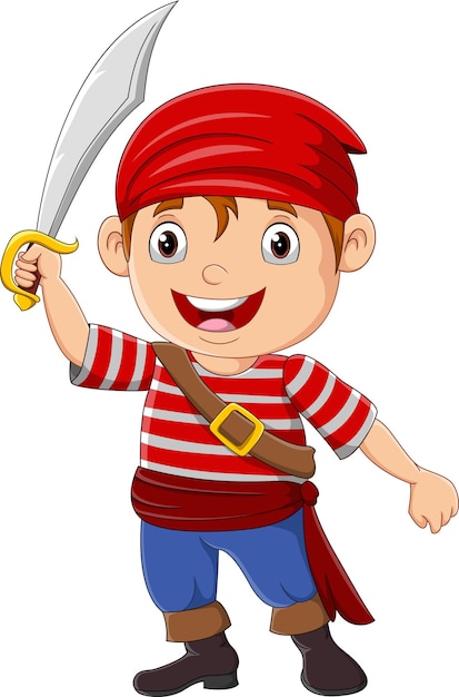 Ragazzo pirata dei cartoni animati che tiene una spada