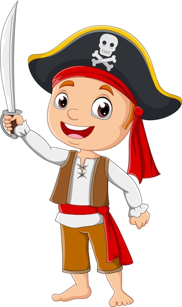 Vector cartoon pirate boy holding a sword