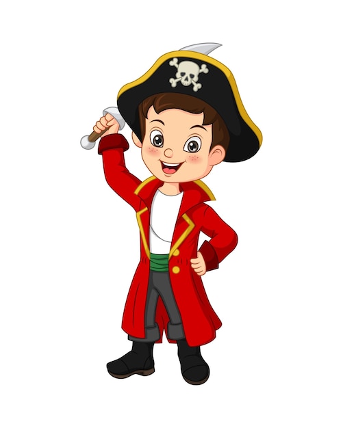 Cartoon pirate boy holding sword