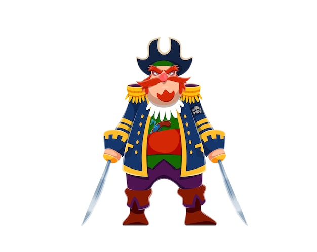 Vector cartoon pirate captain character with sabers