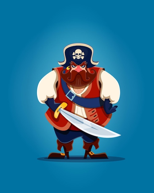Capitan pirata dei cartoni animati, marinaio corsaro con la spada.