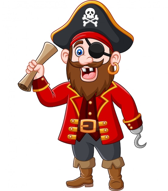 Vector cartoon pirate captain holding a treasure map