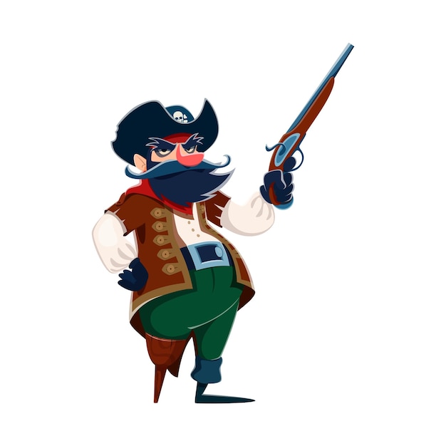 Vector cartoon pirate captain with wooden leg and gun