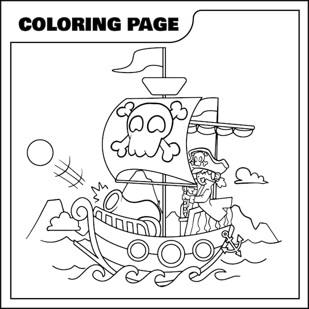 Vector cartoon pirate coloring page collections cute pirate vector illustration