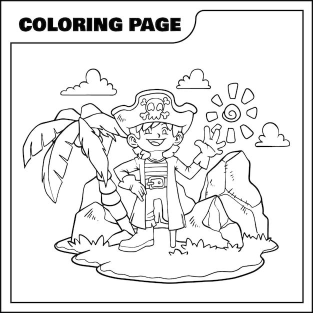 Vector cartoon pirate coloring page collections cute pirate vector illustration