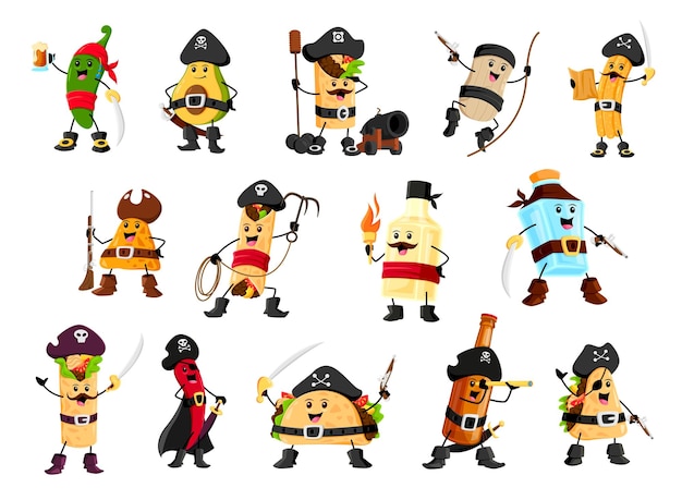 Vector cartoon pirate and corsair tex mex mexican food