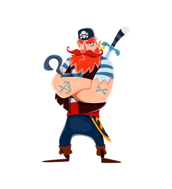 Vector cartoon pirate sailor character with hook sword