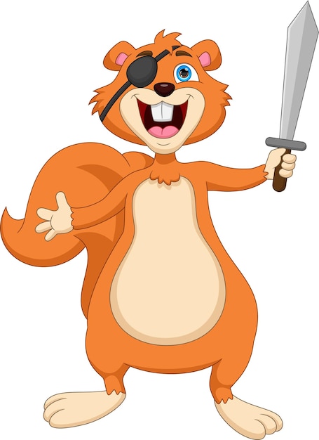 cartoon pirate squirrel holding a sword