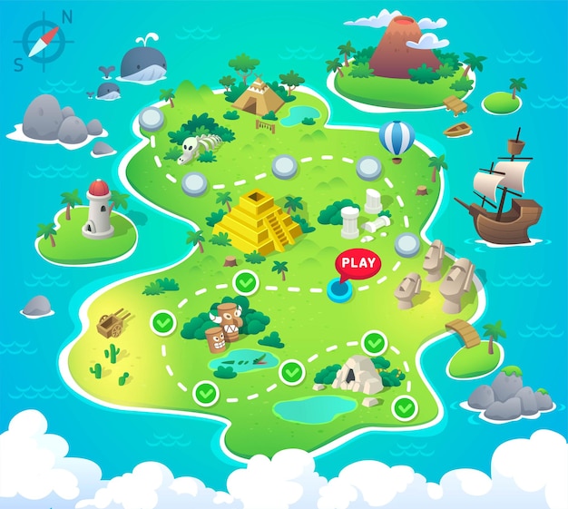 Cartoon pirate treasure map for game