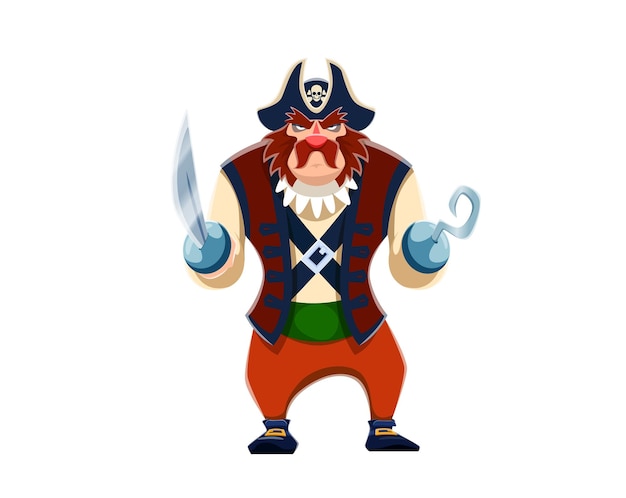 Cartoon piraten personage met haak en zwaard