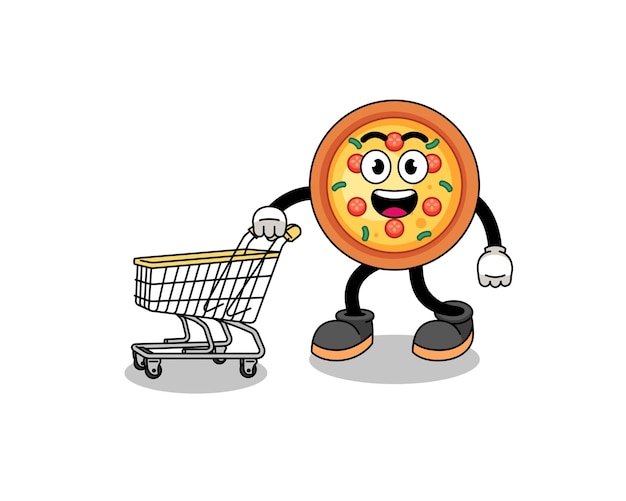 Cartoon of pizza holding a shopping trolley